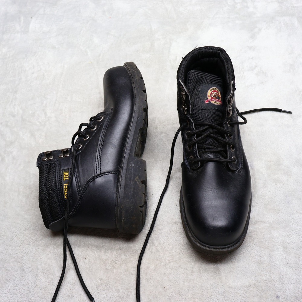 Brahma Mens 10.5W Work Boots Black Leather Steel Toe Utility Safety Heavy Duty